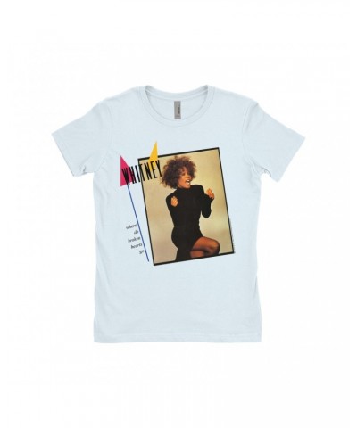 Whitney Houston Ladies' Boyfriend T-Shirt | Where Do Broken Hearts Go Album Cover Design Shirt $8.66 Shirts