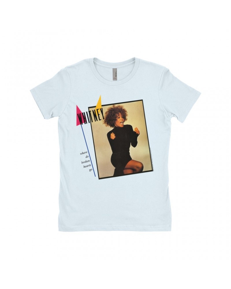 Whitney Houston Ladies' Boyfriend T-Shirt | Where Do Broken Hearts Go Album Cover Design Shirt $8.66 Shirts