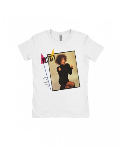 Whitney Houston Ladies' Boyfriend T-Shirt | Where Do Broken Hearts Go Album Cover Design Shirt $8.66 Shirts