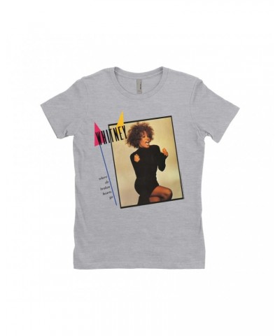 Whitney Houston Ladies' Boyfriend T-Shirt | Where Do Broken Hearts Go Album Cover Design Shirt $8.66 Shirts