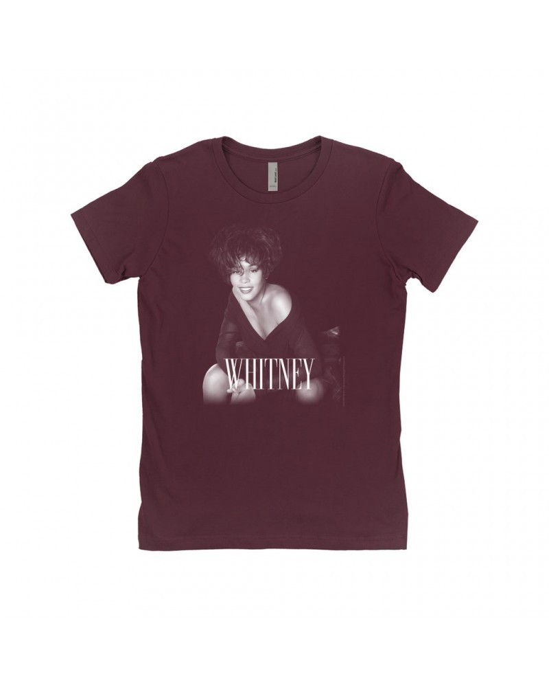 Whitney Houston Ladies' Boyfriend T-Shirt | Whitney In Black And White With Classy Logo Shirt $8.57 Shirts