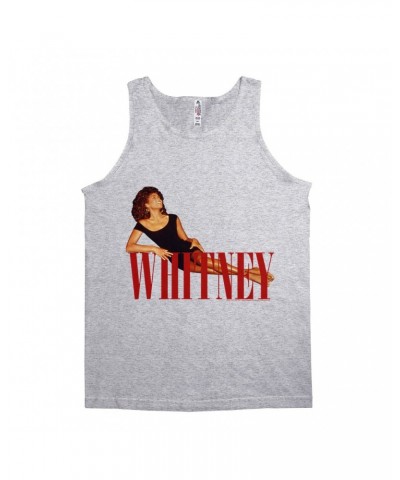 Whitney Houston Unisex Tank Top | Whitney Laying On Logo Red Shirt $16.42 Shirts