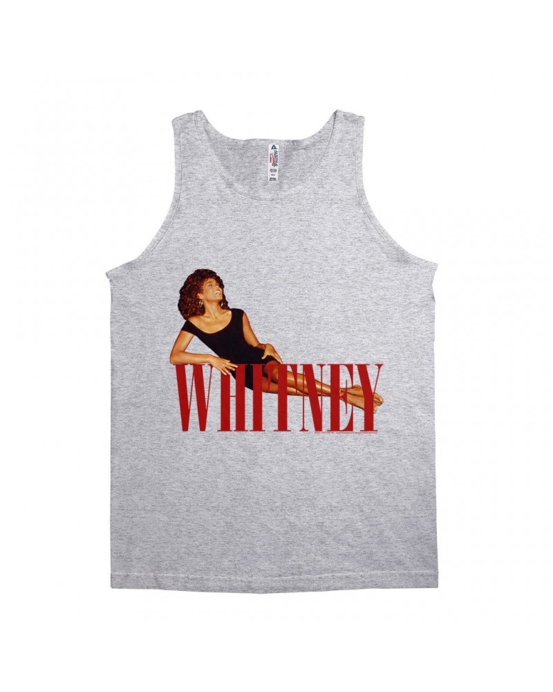 Whitney Houston Unisex Tank Top | Whitney Laying On Logo Red Shirt $16.42 Shirts