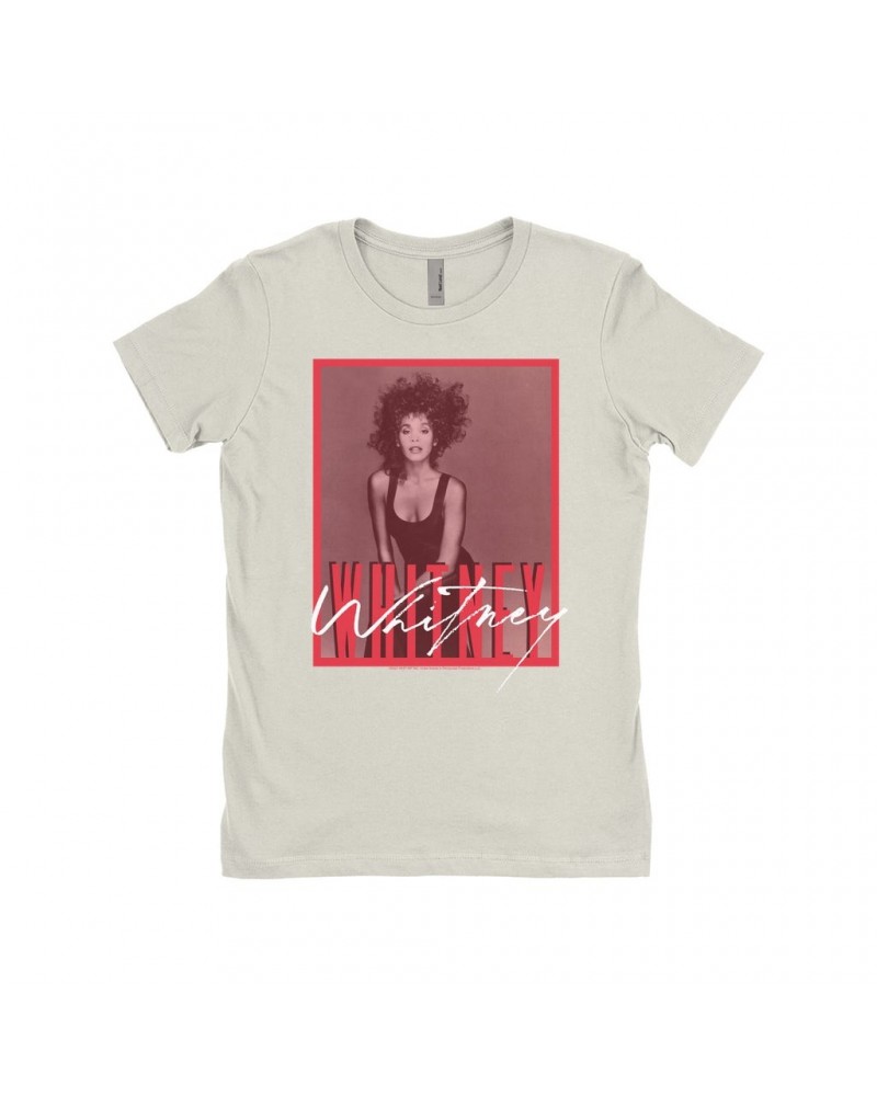 Whitney Houston Ladies' Boyfriend T-Shirt | Whitney Red Tone Photo Design Shirt $11.02 Shirts