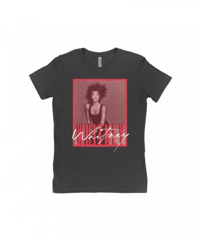 Whitney Houston Ladies' Boyfriend T-Shirt | Whitney Red Tone Photo Design Shirt $11.02 Shirts