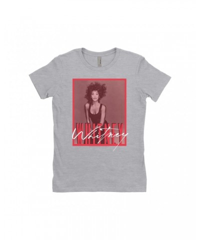 Whitney Houston Ladies' Boyfriend T-Shirt | Whitney Red Tone Photo Design Shirt $11.02 Shirts