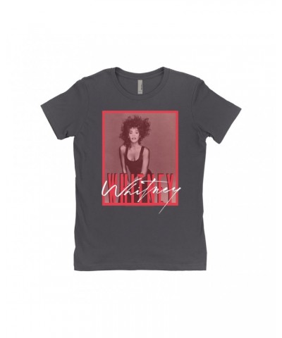 Whitney Houston Ladies' Boyfriend T-Shirt | Whitney Red Tone Photo Design Shirt $11.02 Shirts