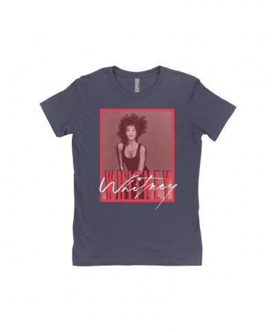 Whitney Houston Ladies' Boyfriend T-Shirt | Whitney Red Tone Photo Design Shirt $11.02 Shirts