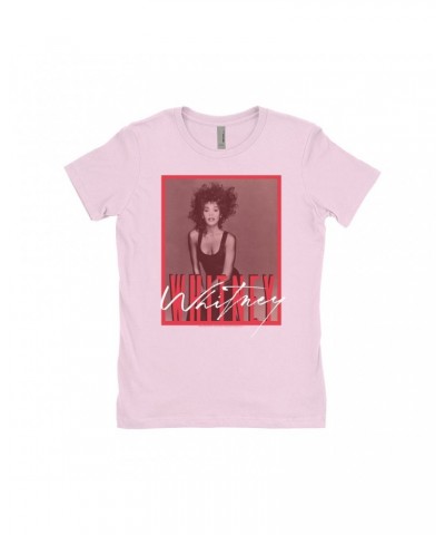 Whitney Houston Ladies' Boyfriend T-Shirt | Whitney Red Tone Photo Design Shirt $11.02 Shirts