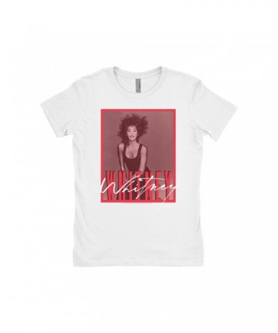 Whitney Houston Ladies' Boyfriend T-Shirt | Whitney Red Tone Photo Design Shirt $11.02 Shirts