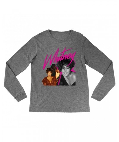 Whitney Houston Heather Long Sleeve Shirt | Whitney Pink Pop Art Photo Collage Design Shirt $4.75 Shirts