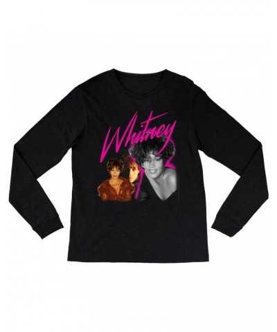 Whitney Houston Heather Long Sleeve Shirt | Whitney Pink Pop Art Photo Collage Design Shirt $4.75 Shirts