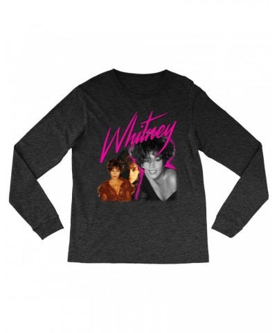 Whitney Houston Heather Long Sleeve Shirt | Whitney Pink Pop Art Photo Collage Design Shirt $4.75 Shirts