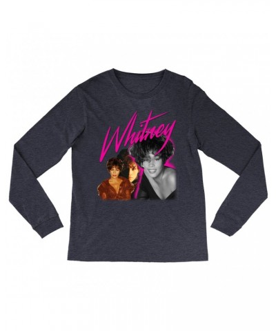 Whitney Houston Heather Long Sleeve Shirt | Whitney Pink Pop Art Photo Collage Design Shirt $4.75 Shirts