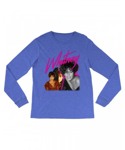 Whitney Houston Heather Long Sleeve Shirt | Whitney Pink Pop Art Photo Collage Design Shirt $4.75 Shirts