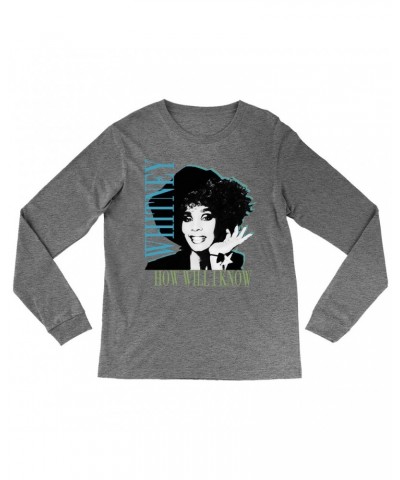 Whitney Houston Heather Long Sleeve Shirt | How Will I Know Negative Design Shirt $7.91 Shirts