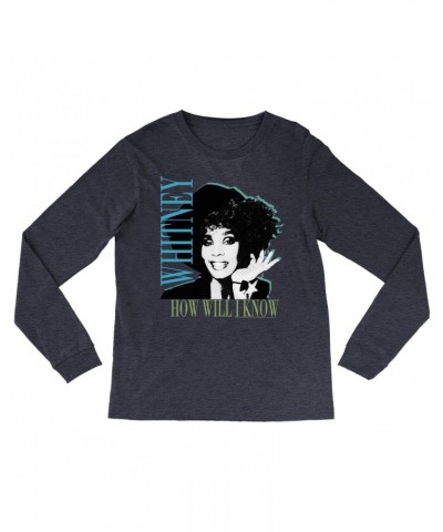 Whitney Houston Heather Long Sleeve Shirt | How Will I Know Negative Design Shirt $7.91 Shirts