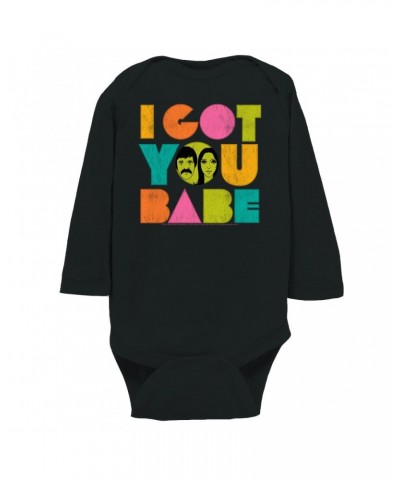 Sonny & Cher Long Sleeve Bodysuit | I Got You Babe Pastel Logo Distressed Bodysuit $6.36 Shirts