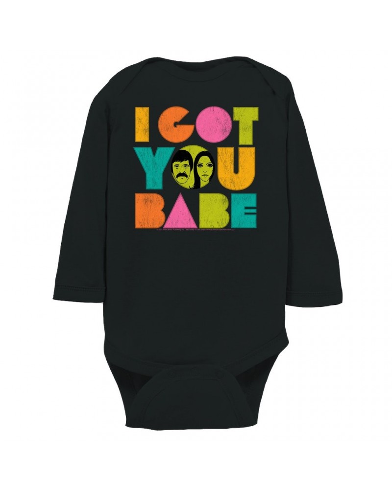 Sonny & Cher Long Sleeve Bodysuit | I Got You Babe Pastel Logo Distressed Bodysuit $6.36 Shirts