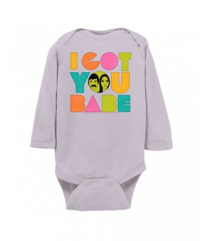 Sonny & Cher Long Sleeve Bodysuit | I Got You Babe Pastel Logo Distressed Bodysuit $6.36 Shirts