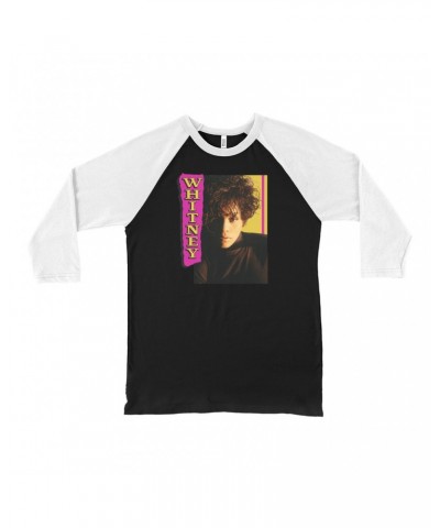 Whitney Houston 3/4 Sleeve Baseball Tee | Whitney Pink And Yellow Image Shirt $4.98 Shirts