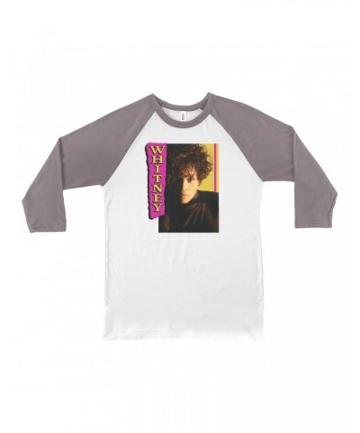 Whitney Houston 3/4 Sleeve Baseball Tee | Whitney Pink And Yellow Image Shirt $4.98 Shirts