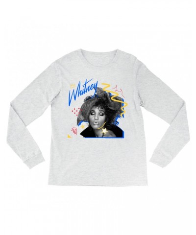 Whitney Houston Heather Long Sleeve Shirt | Funky Colorful 1987 Photo Image Design Shirt $4.68 Shirts