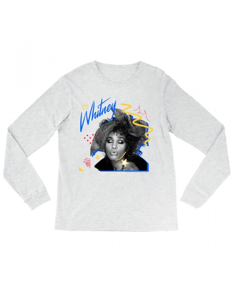 Whitney Houston Heather Long Sleeve Shirt | Funky Colorful 1987 Photo Image Design Shirt $4.68 Shirts