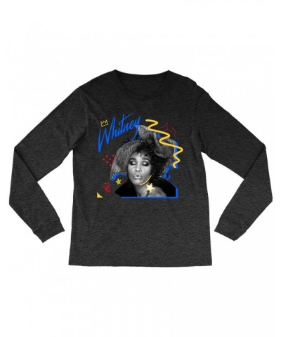 Whitney Houston Heather Long Sleeve Shirt | Funky Colorful 1987 Photo Image Design Shirt $4.68 Shirts