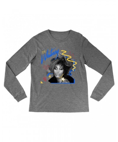 Whitney Houston Heather Long Sleeve Shirt | Funky Colorful 1987 Photo Image Design Shirt $4.68 Shirts