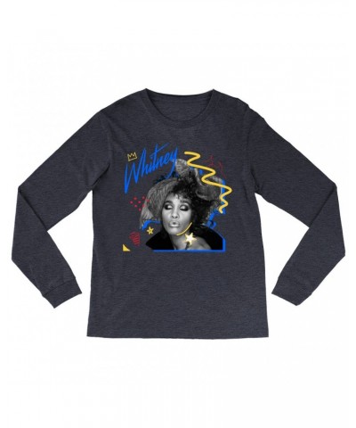 Whitney Houston Heather Long Sleeve Shirt | Funky Colorful 1987 Photo Image Design Shirt $4.68 Shirts