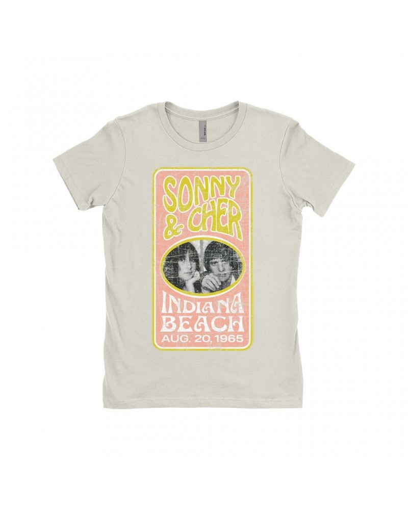 Sonny & Cher Ladies' Boyfriend T-Shirt | Indiana Beach Peach And Avocado Concert Banner Distressed Shirt $5.94 Shirts