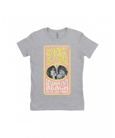 Sonny & Cher Ladies' Boyfriend T-Shirt | Indiana Beach Peach And Avocado Concert Banner Distressed Shirt $5.94 Shirts