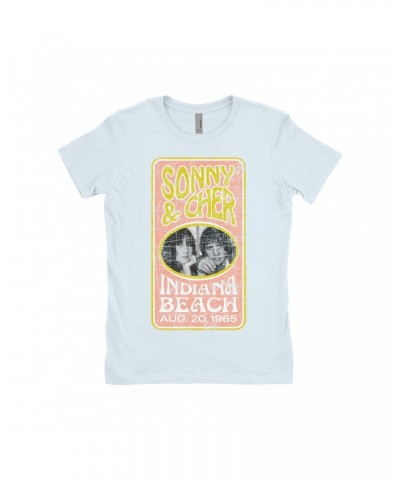 Sonny & Cher Ladies' Boyfriend T-Shirt | Indiana Beach Peach And Avocado Concert Banner Distressed Shirt $5.94 Shirts