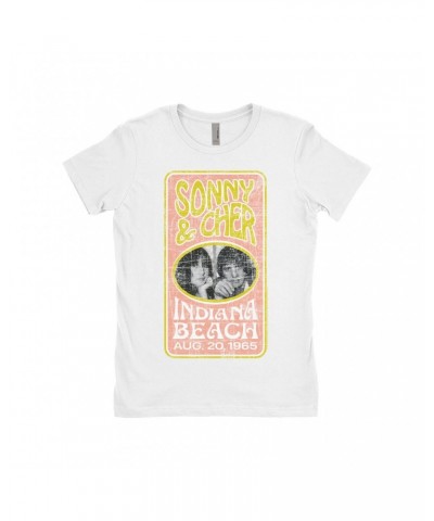 Sonny & Cher Ladies' Boyfriend T-Shirt | Indiana Beach Peach And Avocado Concert Banner Distressed Shirt $5.94 Shirts