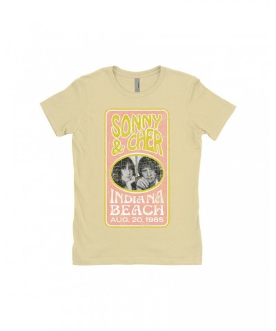 Sonny & Cher Ladies' Boyfriend T-Shirt | Indiana Beach Peach And Avocado Concert Banner Distressed Shirt $5.94 Shirts