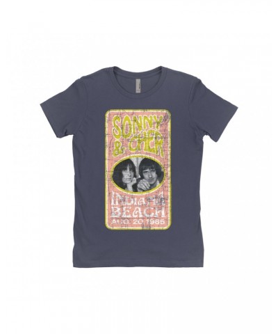 Sonny & Cher Ladies' Boyfriend T-Shirt | Indiana Beach Peach And Avocado Concert Banner Distressed Shirt $5.94 Shirts