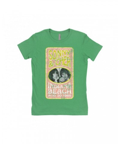 Sonny & Cher Ladies' Boyfriend T-Shirt | Indiana Beach Peach And Avocado Concert Banner Distressed Shirt $5.94 Shirts