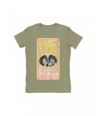 Sonny & Cher Ladies' Boyfriend T-Shirt | Indiana Beach Peach And Avocado Concert Banner Distressed Shirt $5.94 Shirts