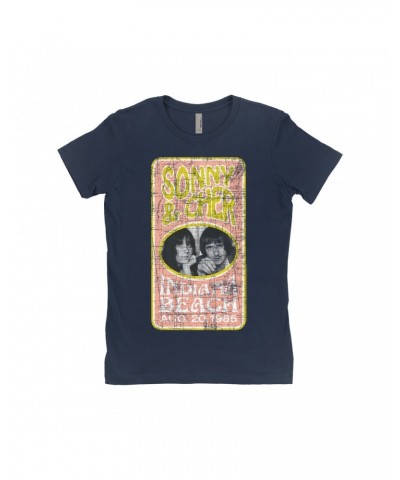 Sonny & Cher Ladies' Boyfriend T-Shirt | Indiana Beach Peach And Avocado Concert Banner Distressed Shirt $5.94 Shirts