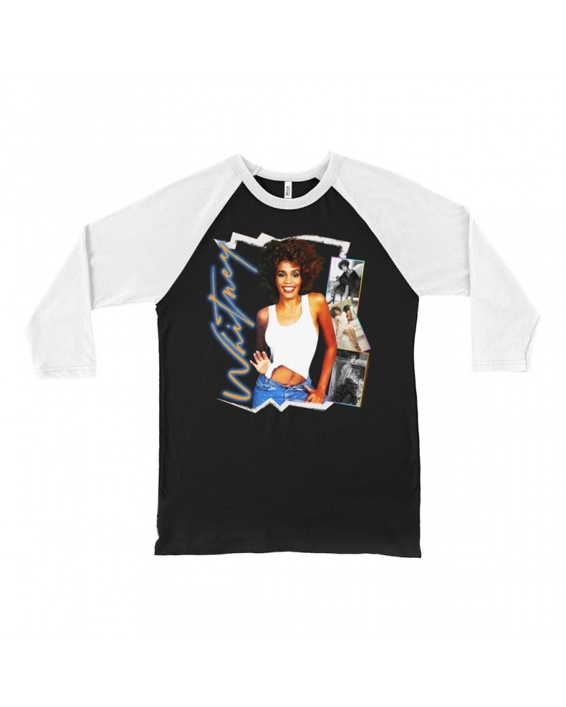 Whitney Houston 3/4 Sleeve Baseball Tee | Rainbow Ombre Electric Collage Shirt $6.62 Shirts